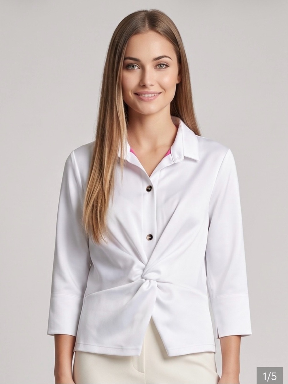Gretchen Scott Women’s White Twist-Front Button Shirt
